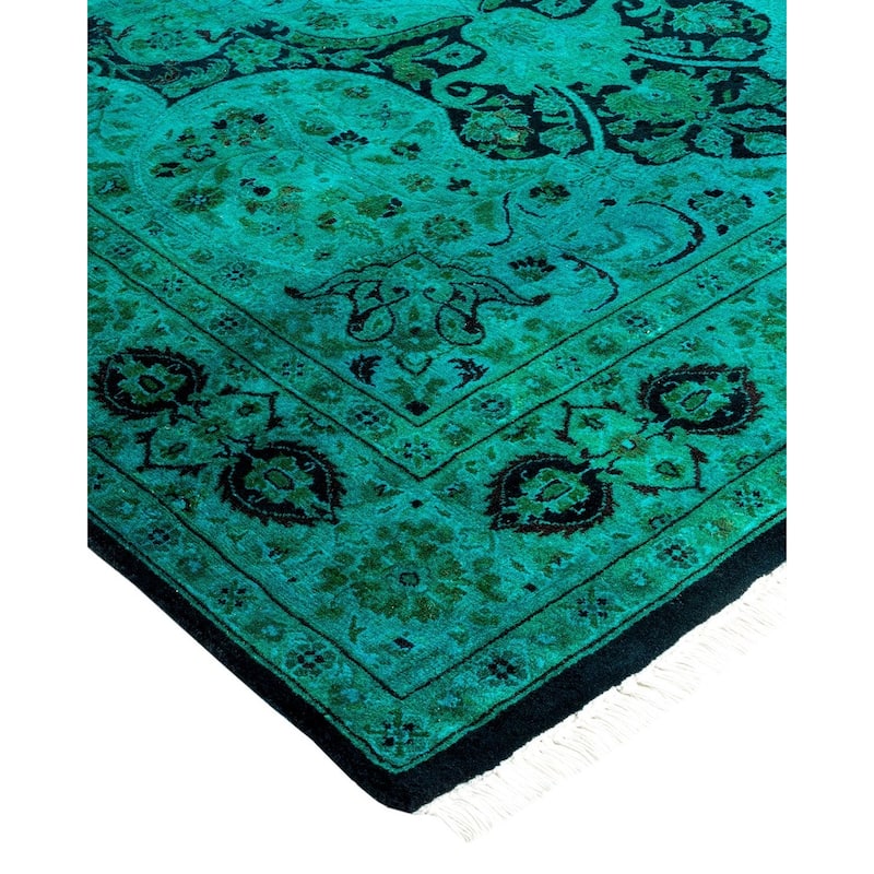 Overton Hand Knotted Wool Vintage Inspired Modern Contemporary Overdyed Blue Area Rug - 4' 2" x 6' 4"