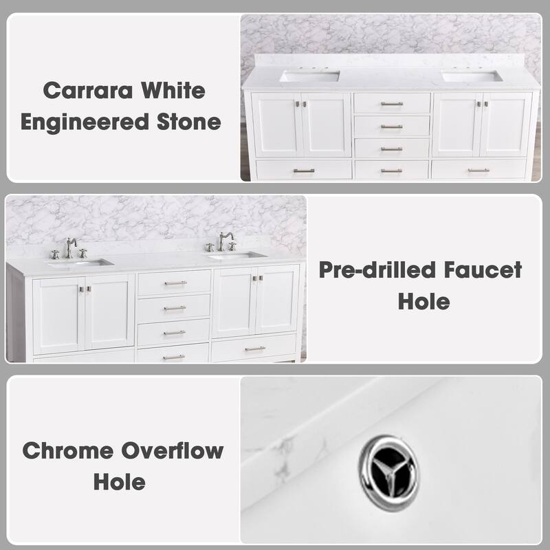 OpalithD 84 in. Bathroom Vanity with Double Sinks, Wood Bath Cabinet with Top