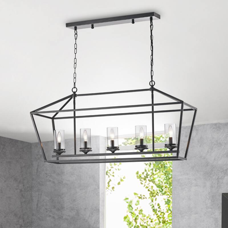 Modern 5-Light Chandelier with Glass Shades - N/A