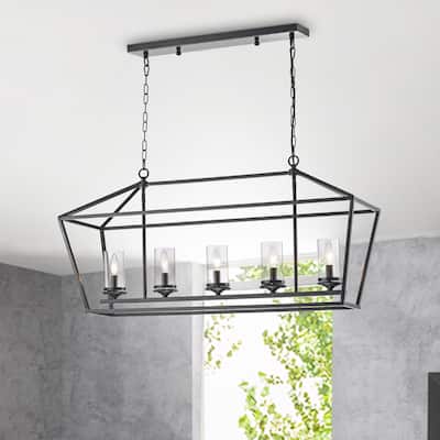 Modern 5-Light Chandelier with Glass Shades - N/A