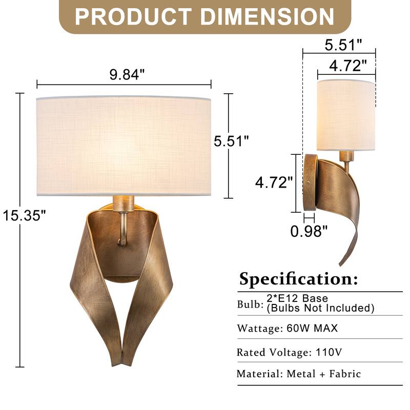 1-Light Half-Round Open Fabric Shade Metal Frame Wall Sconce Modern