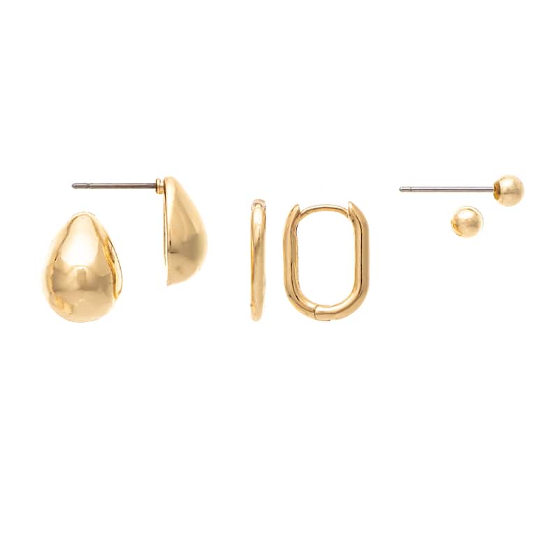 Rhodium Polished Three Earring Set - 3.5MM - White