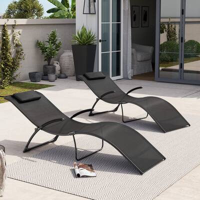 Crestlive Products Outdoor Reclining Folding Chaise Lounge Chairs (Set of 2) - 69.09" L * 24.61" W * 26" H