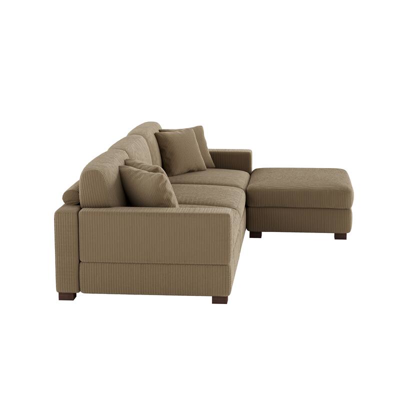Ella 82" W/ 118" W Corduroy Modular Sectional Sofa with Ottoman