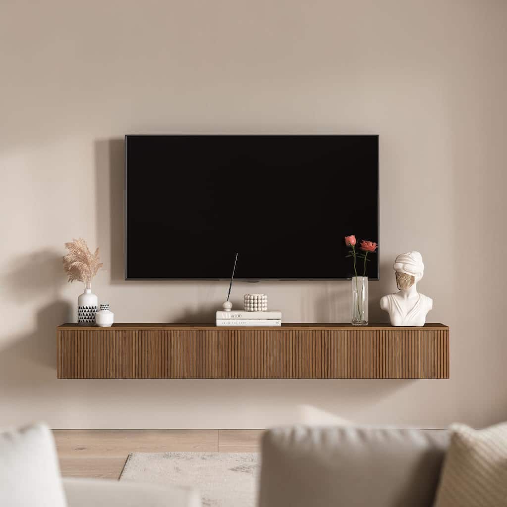 69" Floating TV Stand with 16-Color LED Lights, Wall Mounted Modern Entertainment Center for 55-65 Inch TVs