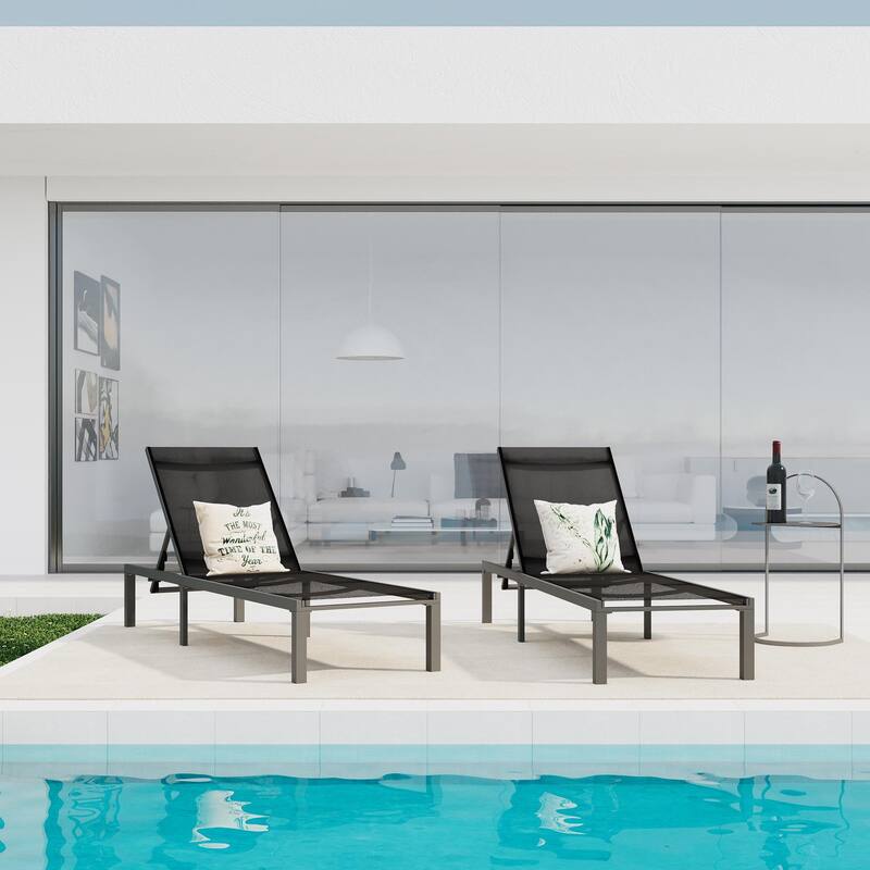 Outdoor aluminum frame mesh chaise lounge chair Set of 2
