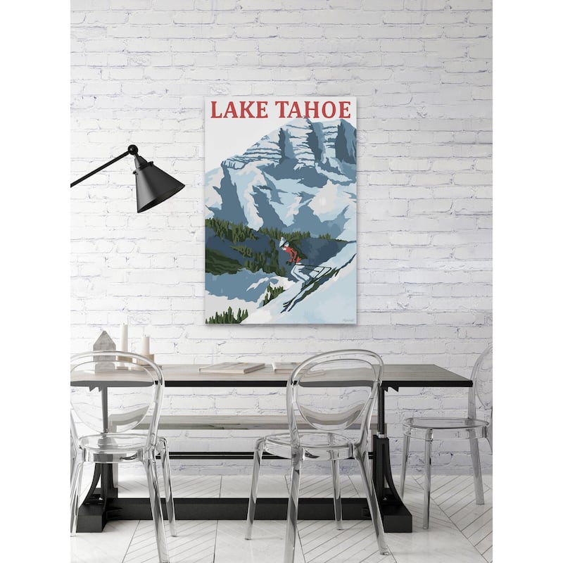 'Lake Tahoe Skiing' Painting Print on Wrapped Canvas