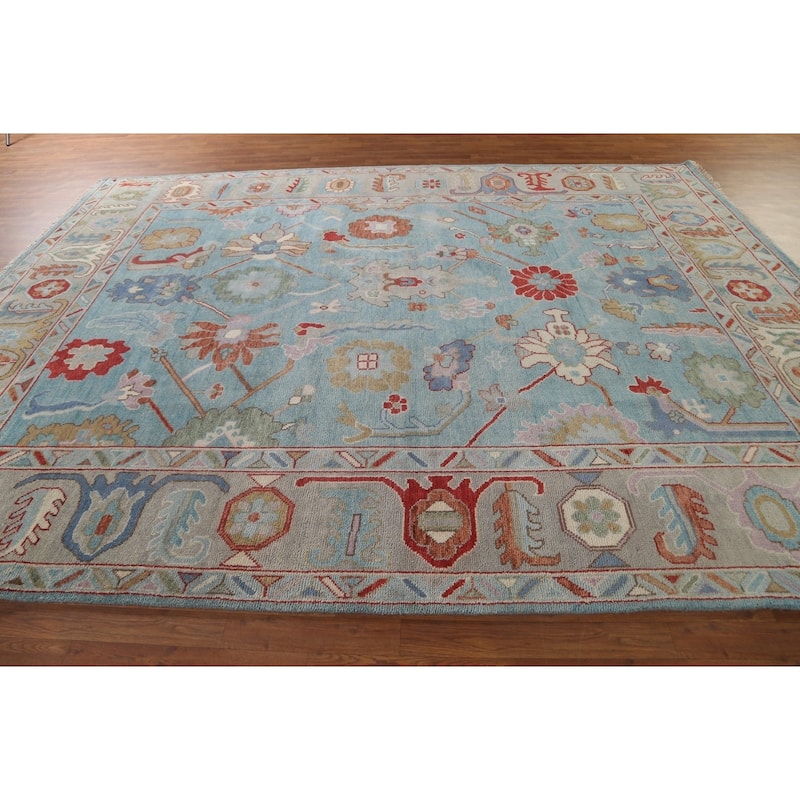 Light Blue Oushak Style Area Rug Handmade Wool Carpet - 9'0" x 11'9"