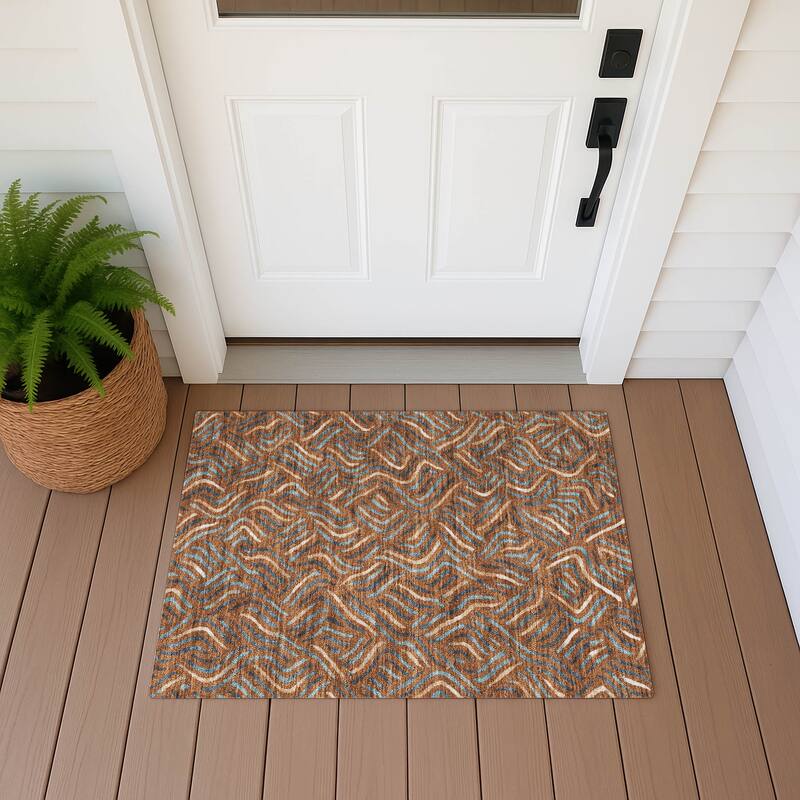 Machine Washable Indoor/ Outdoor Modern Jamie Chantille Rug - Paprika - 1'8" x 2'6"