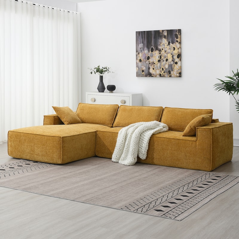 111.5" Chenille Modular Sectional Sofa with Edging Design,Cozy Pillows and Wrinkle-resistant - Yellow
