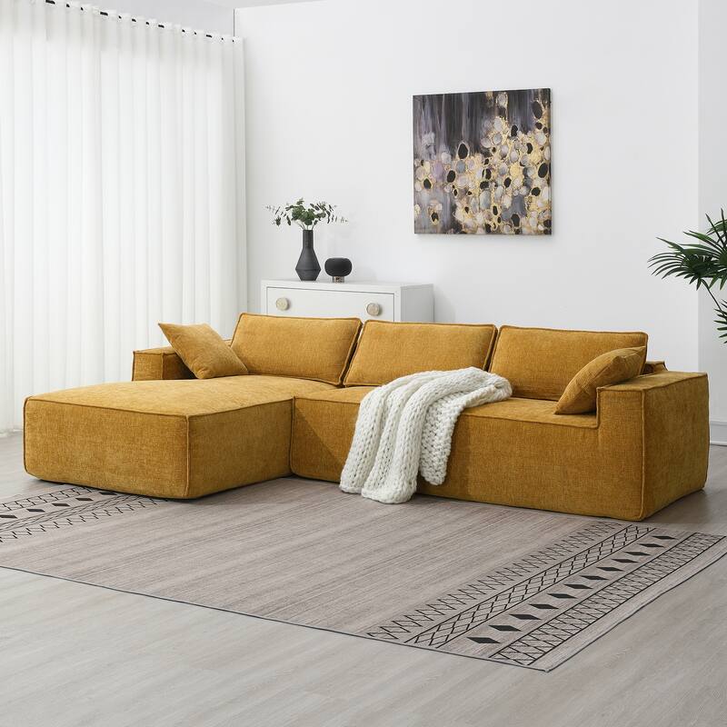 Chenille Free Combination Sofa Set with 2 Pillows, 111.5*72" Modular Sectional Sofa for Livingroom L-Shaped Compressed Sofa