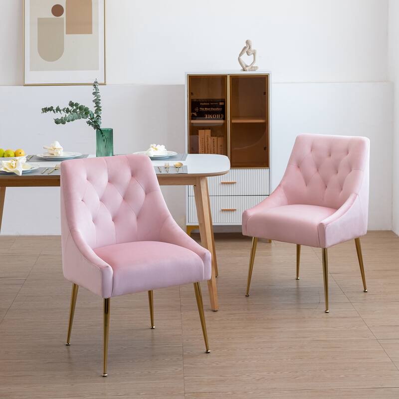 XINMICS Mid-Century Modern Velvet Dining Chair, Upholstered Parsons Chair, Set of 2