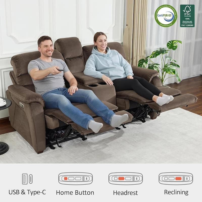 MCombo 61.6'' Wall Hugger Power Loveseat Recliner Sofa with Adjustable Headrest and USB A & C Charge Ports