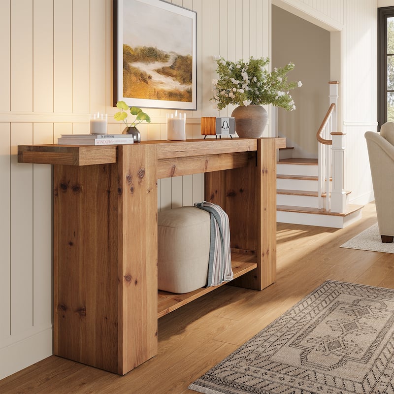 Solid Wood Entryway Table, Console Table with Storage Shelves, Sofa Behind Couch Table Hallway Foyer Accent Side Table