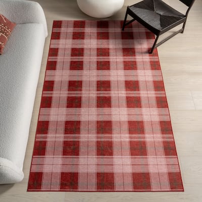 Nuloom Aelin SplashGuard Plaid Machine Washable Area Rug