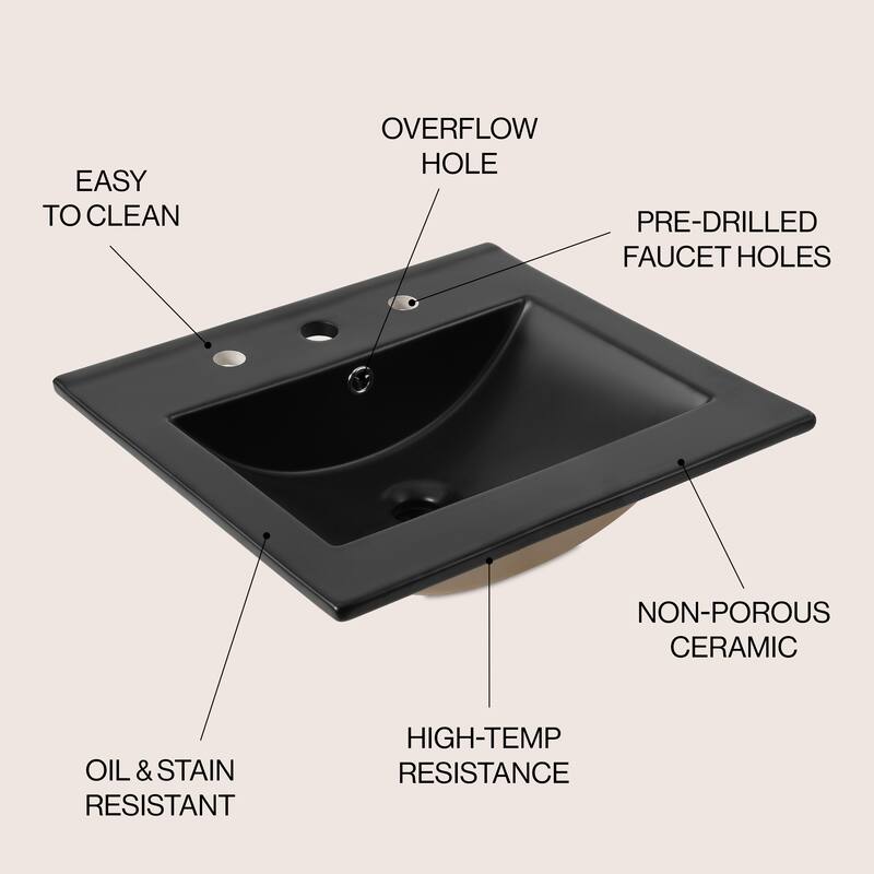 Aubert 3-Hole Classic Contemporary Rectangular Ceramic Single Sink Basin Vanity Top, by JONATHAN Y
