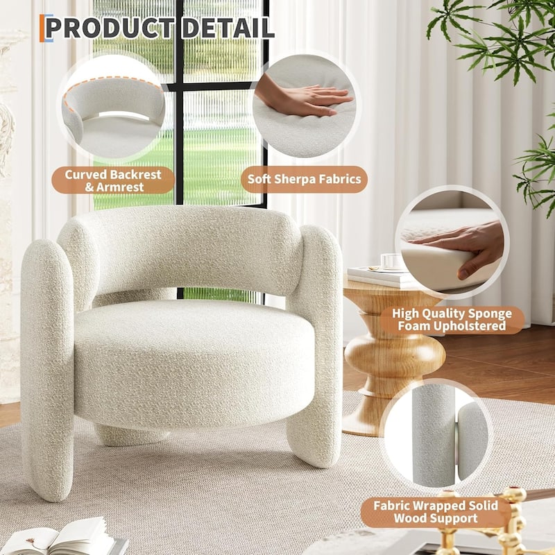 Modern Chenille Accent Chair,Round Corner Side Sitting Lounge Armchair for Bedroom