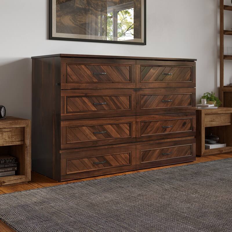 Alpine Murphy Bed Chest with Mattress, Storage Drawer, & Built-in Charger