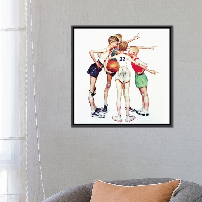 iCanvas "Oh yeah (Four Sporting Boys- Basketball)" by Norman Rockwell Framed