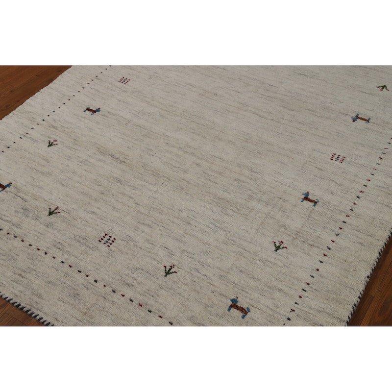 Hand Knotted Oriental 100% Wool Carpet Tribal Animal Pictorial Beige & Ivories Gabbeh Area Rug - 5' 10'' X 4' 4''
