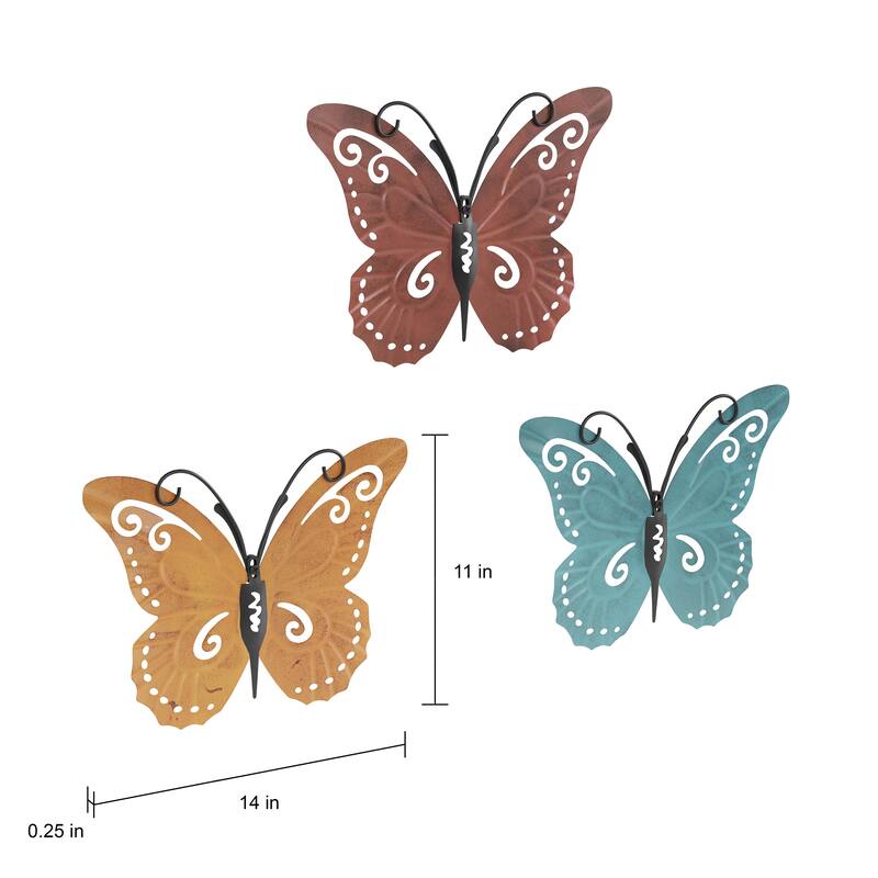 Lavish Home 3-Piece Butterfly Metal Wall Art Set
