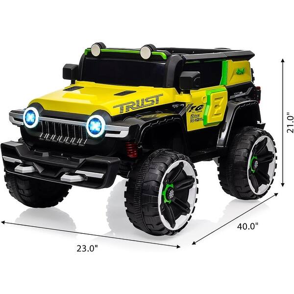 dimension image slide 2 of 5, 2 Seater Ride On Car with Remote Control, 4WD Off-Road Truck 12V Electric Battery Powered Ride On Toys