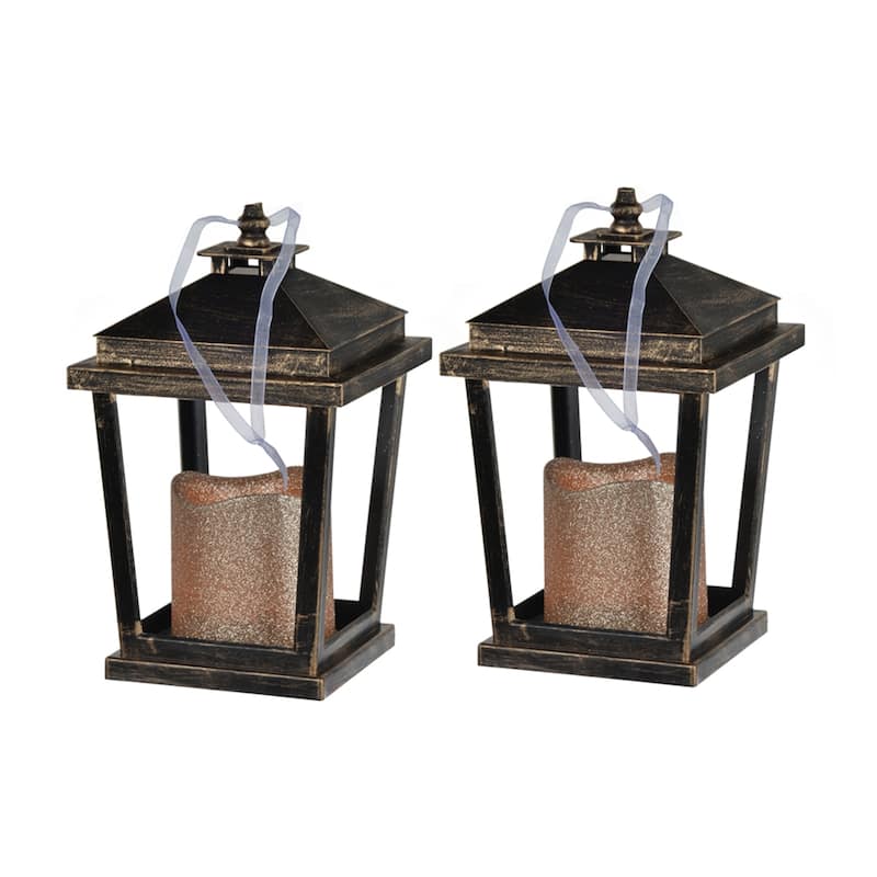 Set of 2 Lantern with Led Candle - Bronze