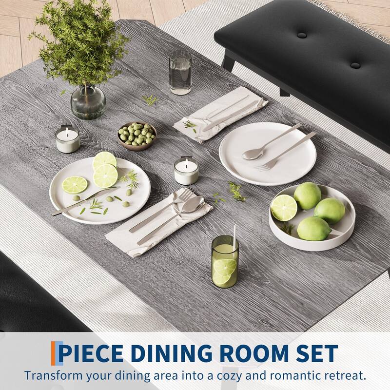 Dining Table Set for 4, with 2 Upholstered Benches