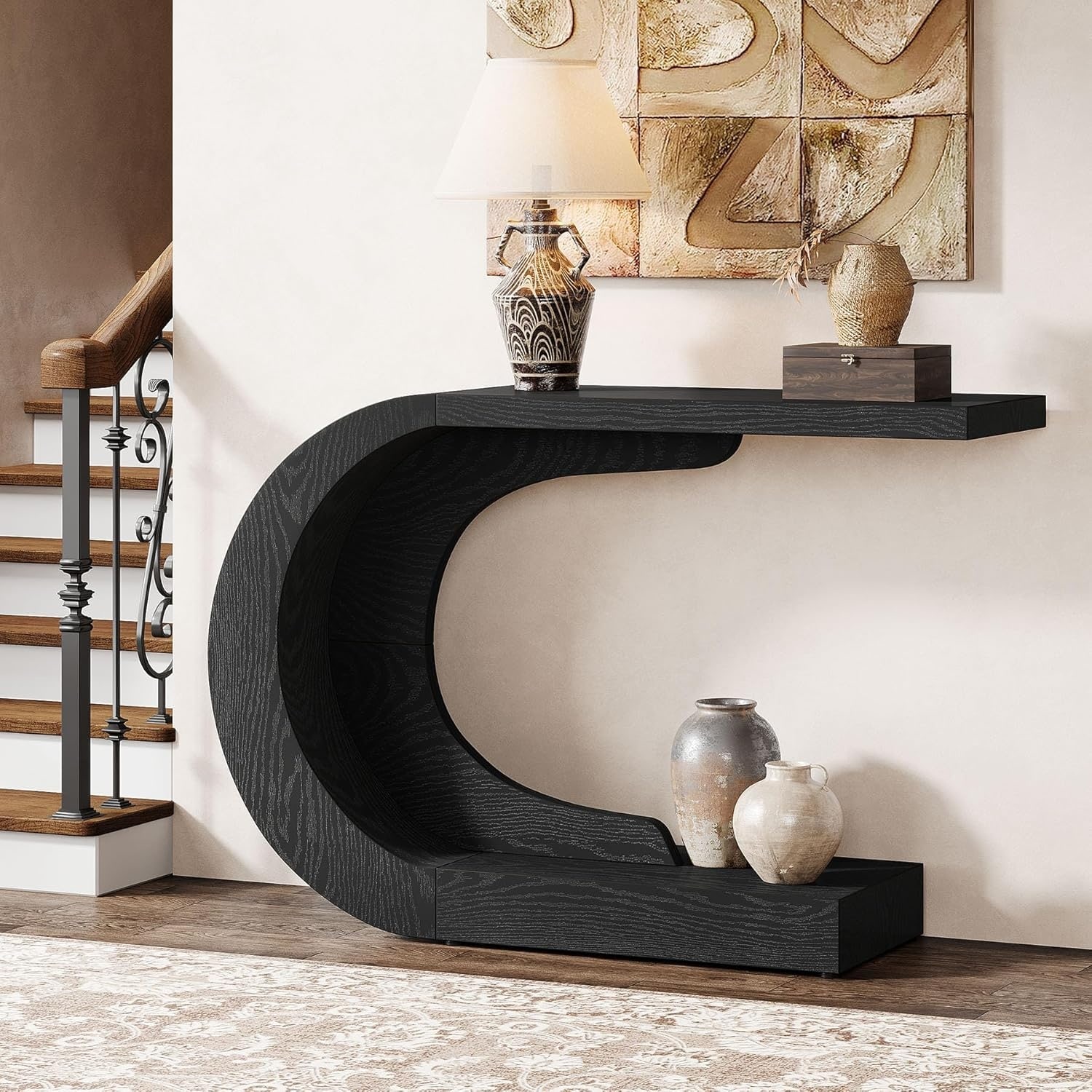 43.3" Console Table for Entryway, Modern Wood C-Shaped Hallway Entry Accent Table - 43.31" L x 13.78" W x 29.53" H
