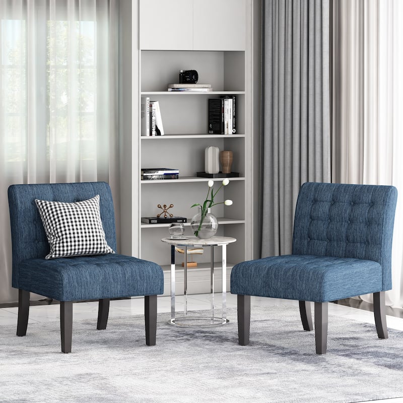 Lewis Fabric Tufted Accent Chair by Christopher Knight Home - Matte Black/ Navy Blue