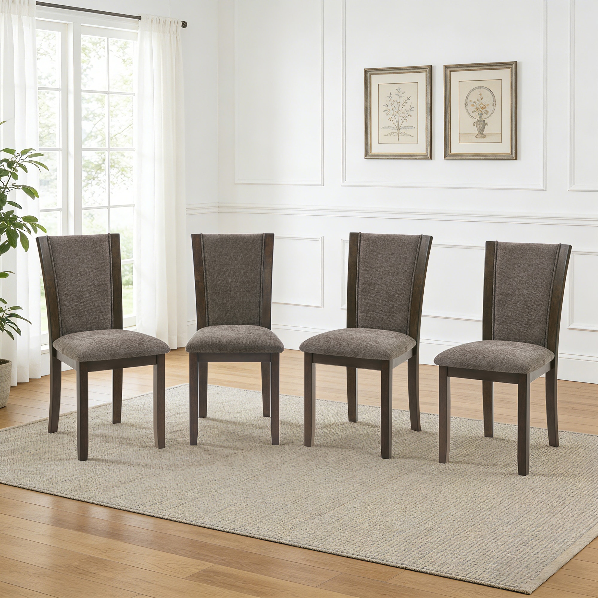 GDFStudio - Set of 4 Wooden Upholstered Dining Side Chairs with Padded Seat and Ergonomic Curved Back