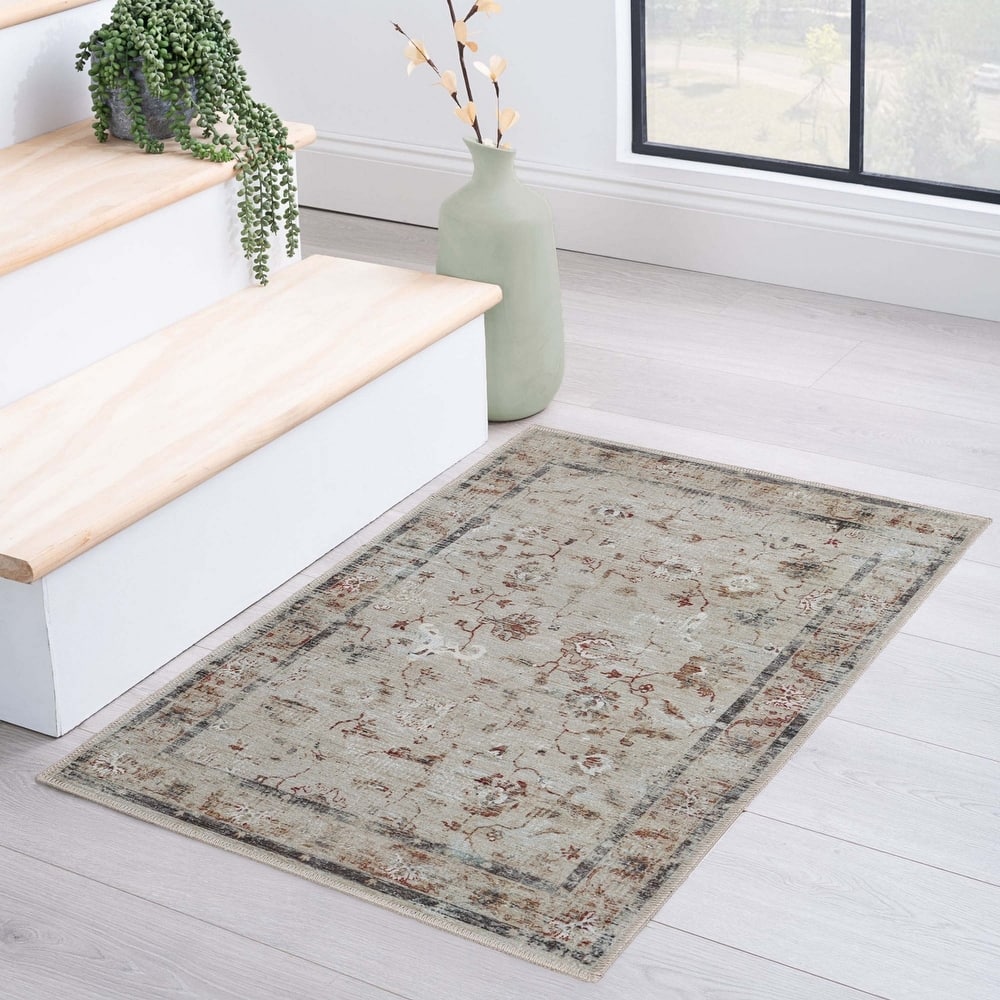 Superior Swan Distressed Traditional Non-Slip Washable Indoor Area Rug