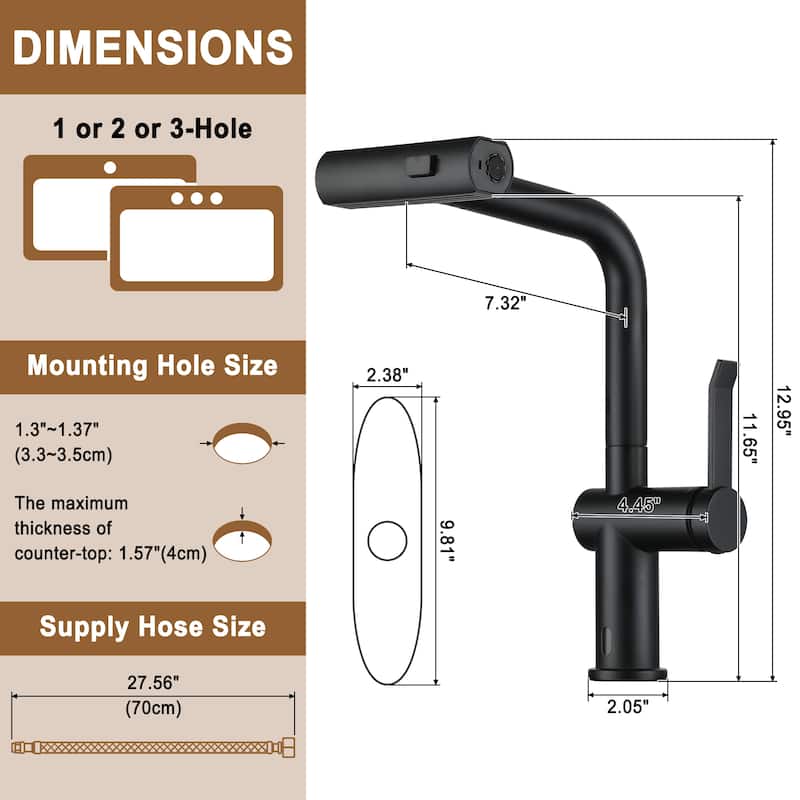 Single Handle Pull Down Sprayer Kitchen Faucet with 3 Functions Spray