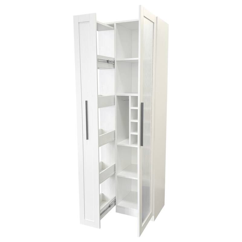 Kitchen Pantry Cabinet With Multi-Functional Pull-Out Multi-Tier Storage Shelf,With Glass Doors