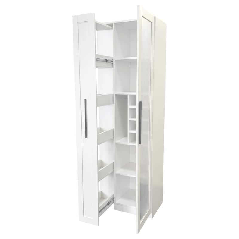 Kitchen pantry cabinet with multi-functional pull-out multi-tier storage shelf,Farmhouse Storage Cabinet with glass Doors