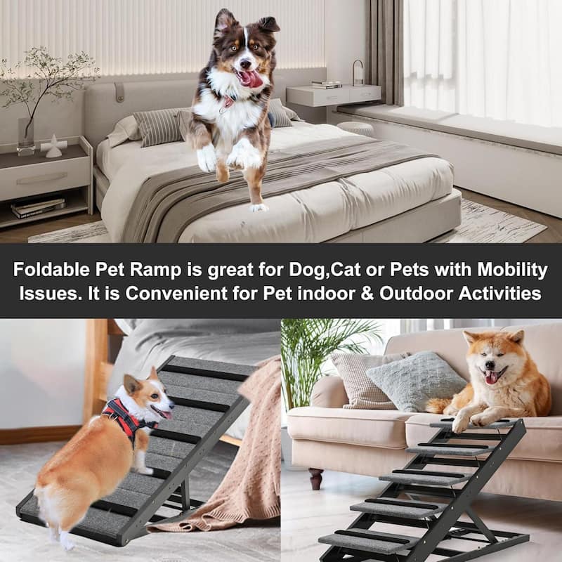 DoCred Folding Non-Slip Rubber Mat Wooden Dog Ramp For High Bed