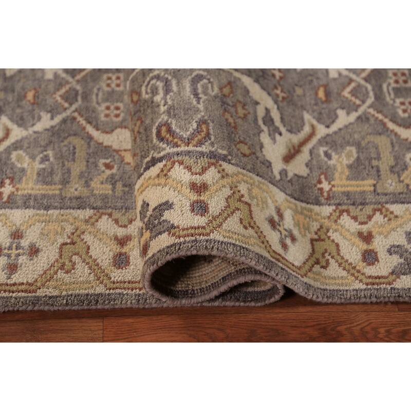 Gray & Ivory Oushak Indian Runner Rug Hand-Knotted Wool Carpet - 2'9"x 9'11"