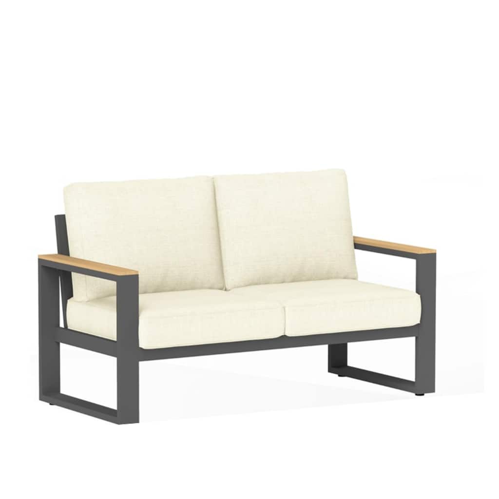 52" Aluminum Patio Loveseat Sofa with Thick Beige Cushions