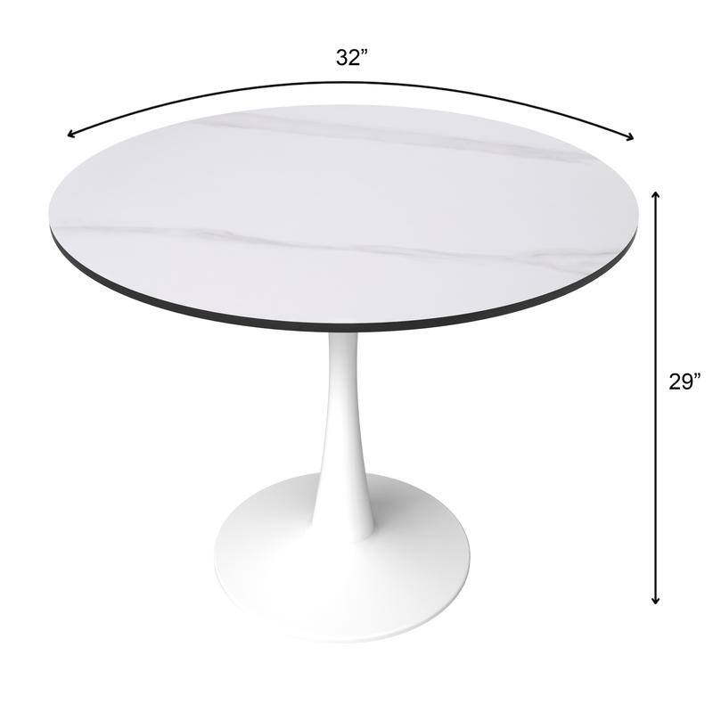 Bristol 32" Mid Century Modern Round Dining Table, MDF Wood Top & Glossy Iron Pedestal Base for Kitchen & Dining Room