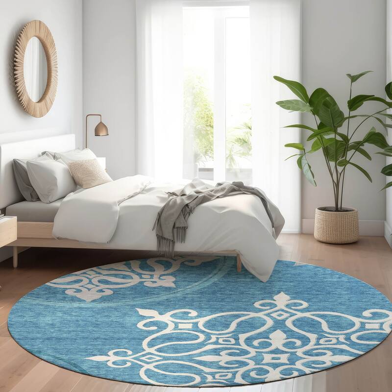 Premium Washable Super Soft Transitional Scroll Mayfield Rug - Teal - 8' x 8'
