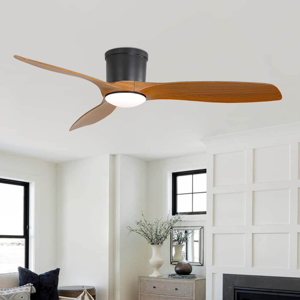 Sofucor 52 Inch Low Profile Flush Mount Ceiling Fan With Light and Remote,3-ABS Blades Smart Optional,Reversible DC Motor