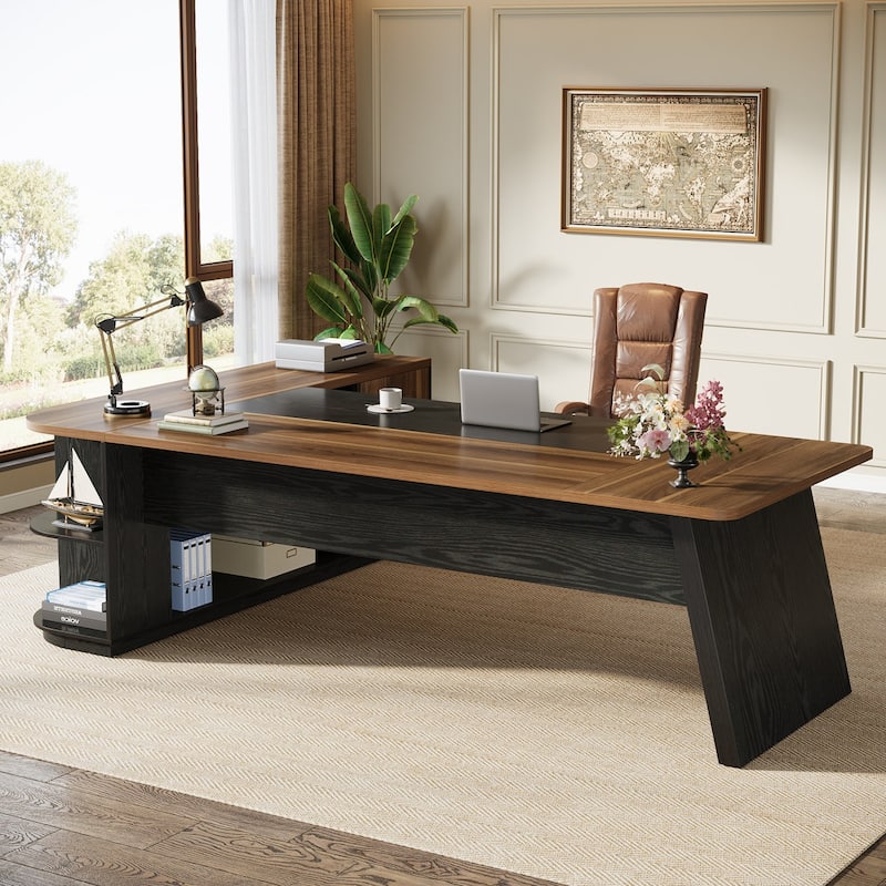 78.7 Inch L-Shaped Executive Desk, Large Office Desk with Cabinet