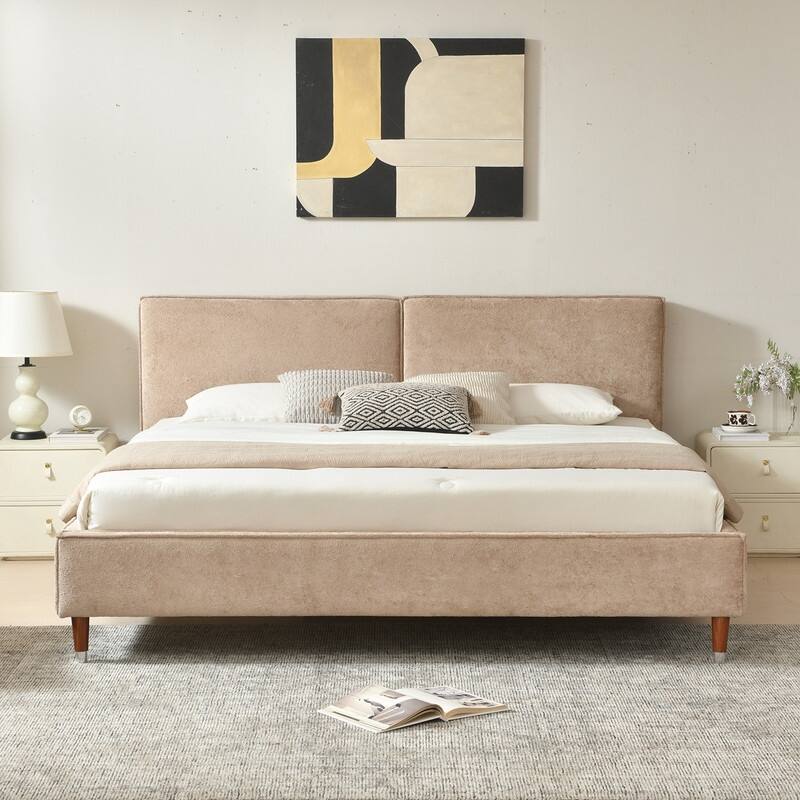 Contemporary Soft Close Platform Bed - Beige - King
