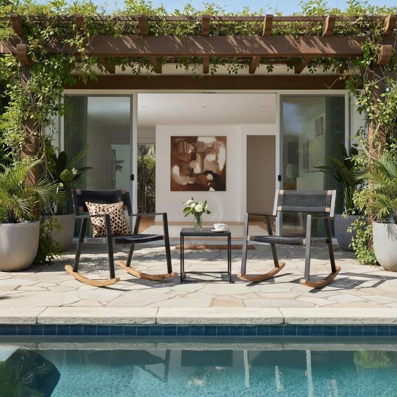 Made4Home Cabra Outdoor Set Acacia Wood Rocking Rope Granite