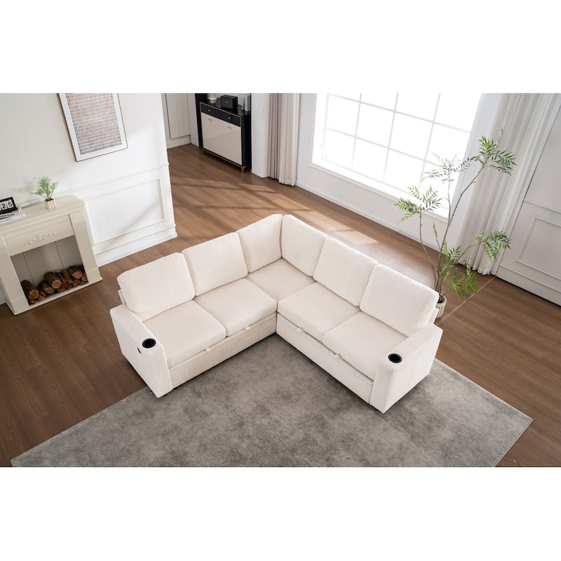 83.66" L-Shaped Sectional Sofa with Storage and Pull Out Bed