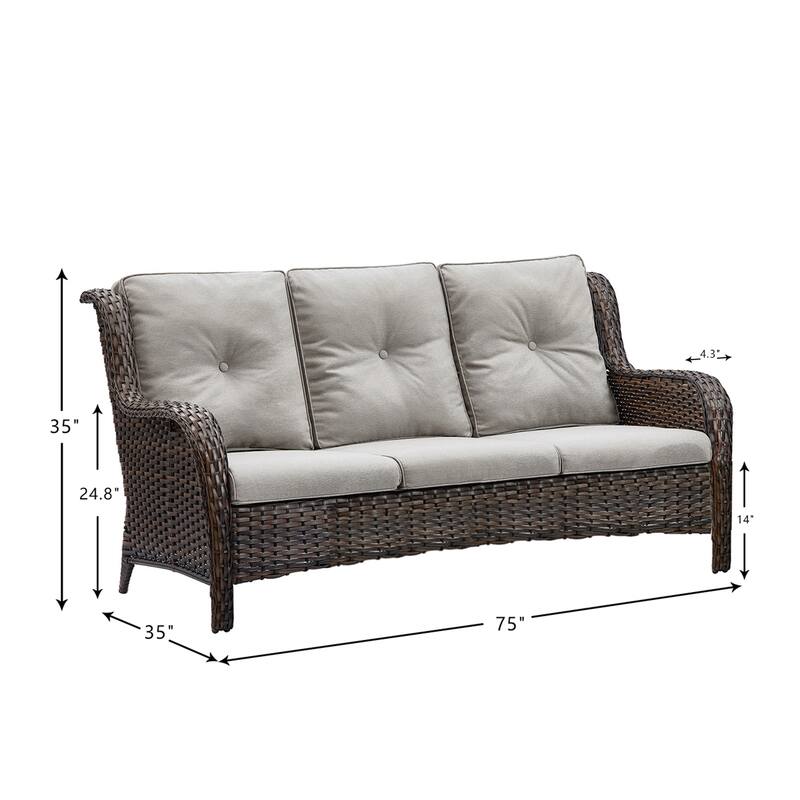 Outdoor Wicker 3-Seater Sofa with cushion, high back and deep seating