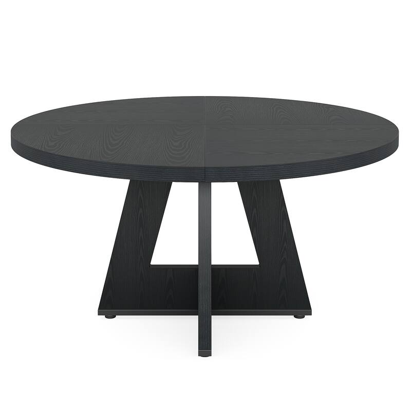 47" Round Farmhouse Dining Table -Wood Kitchen Table for 4, Cross Base Wooden Dinner Table for Dining Room, Breakfast Nook