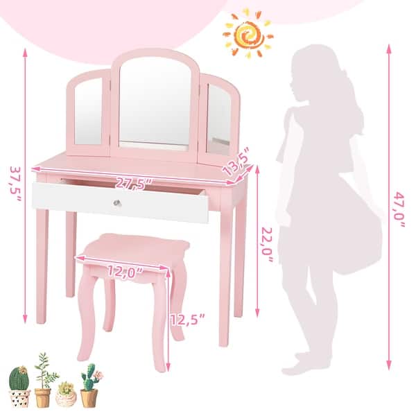 Kids Vanity Set with Mirror Toddler Beauty Makeup Dressing Table Set