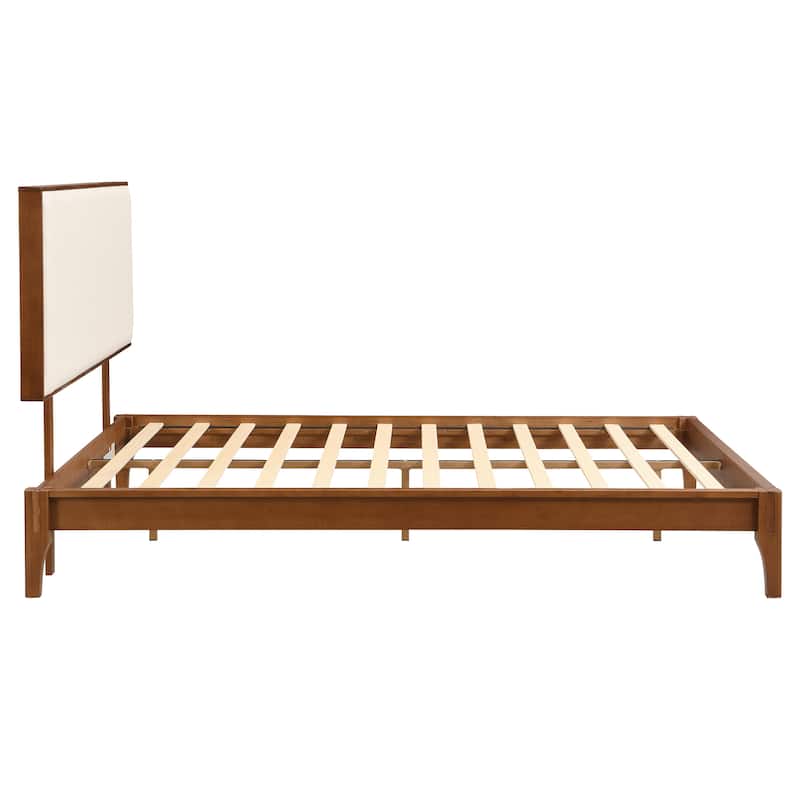 Wood Full/Queen/King Size Platform Bed with Bamboo Frame Upholstered Adjustable Headboard