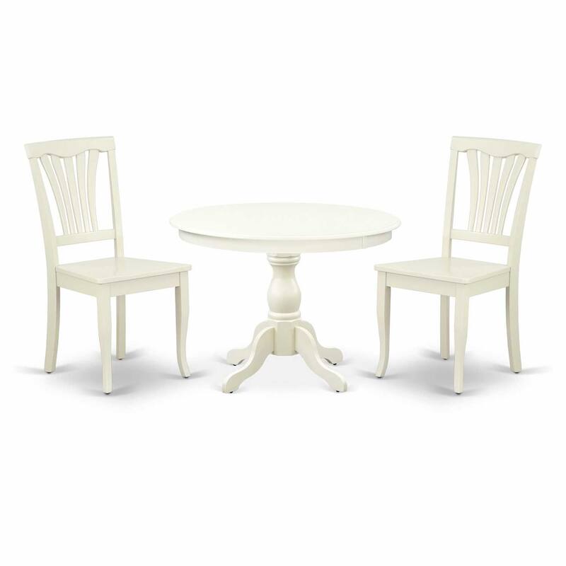 3-Piece Linen White Finish Solid Wood Top - Dining Room Set - Seats 4